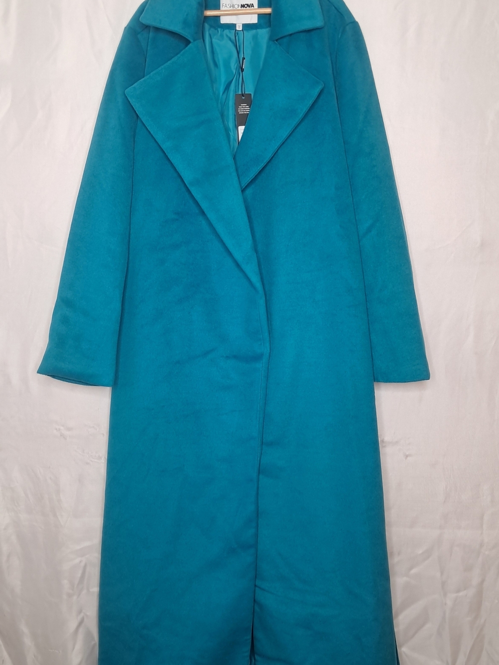 NWT Fashion Nova Soho Chic Coat Long Turquoise Belted 1X - Picture 9 of 9